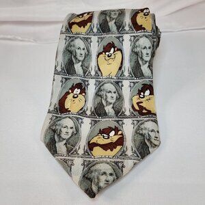 Looney Tunes Mania Taz Big Bucks 100% Silk Necktie Featuring George Washington